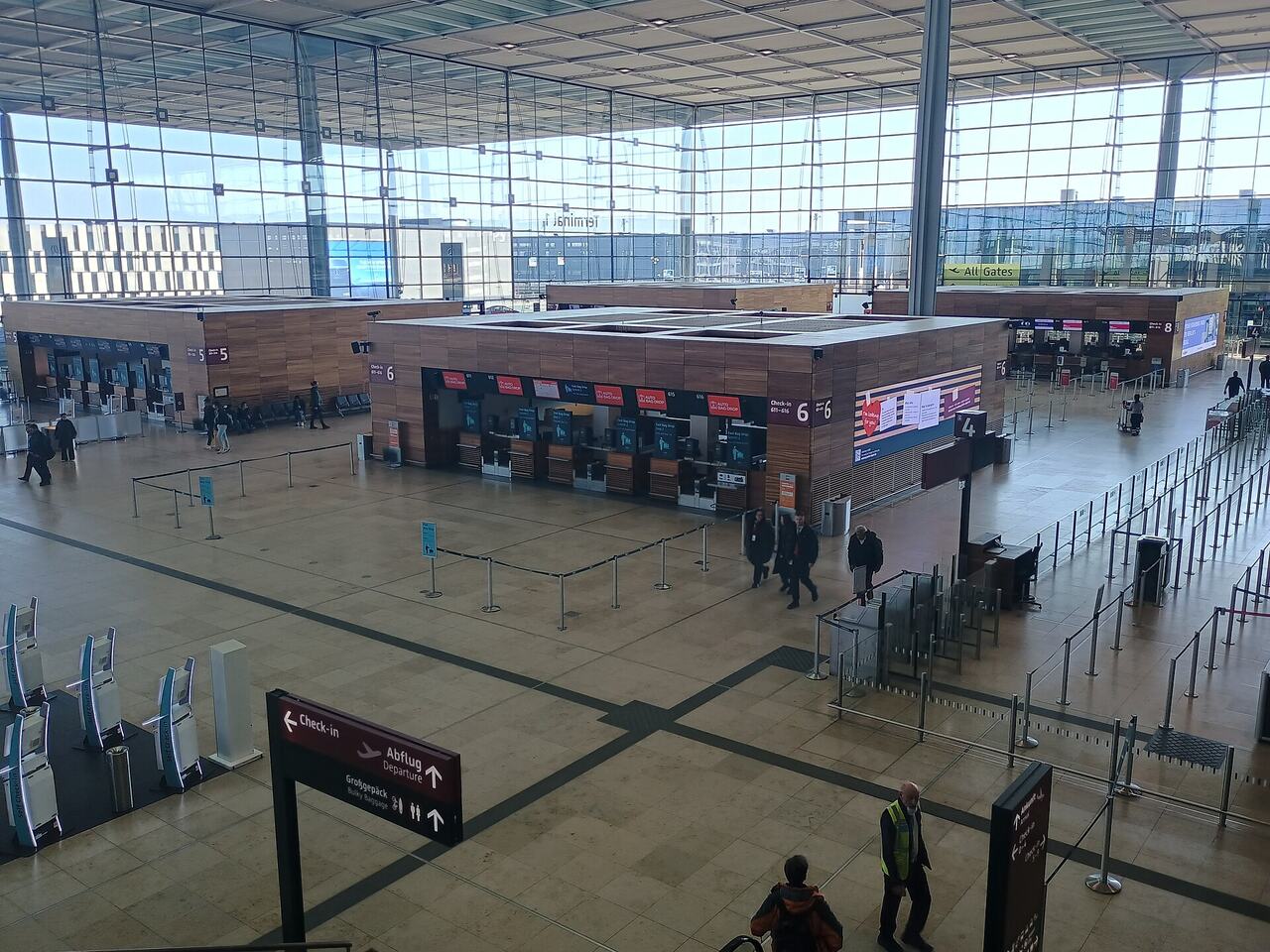 Empty airport terminal waiting passengers night