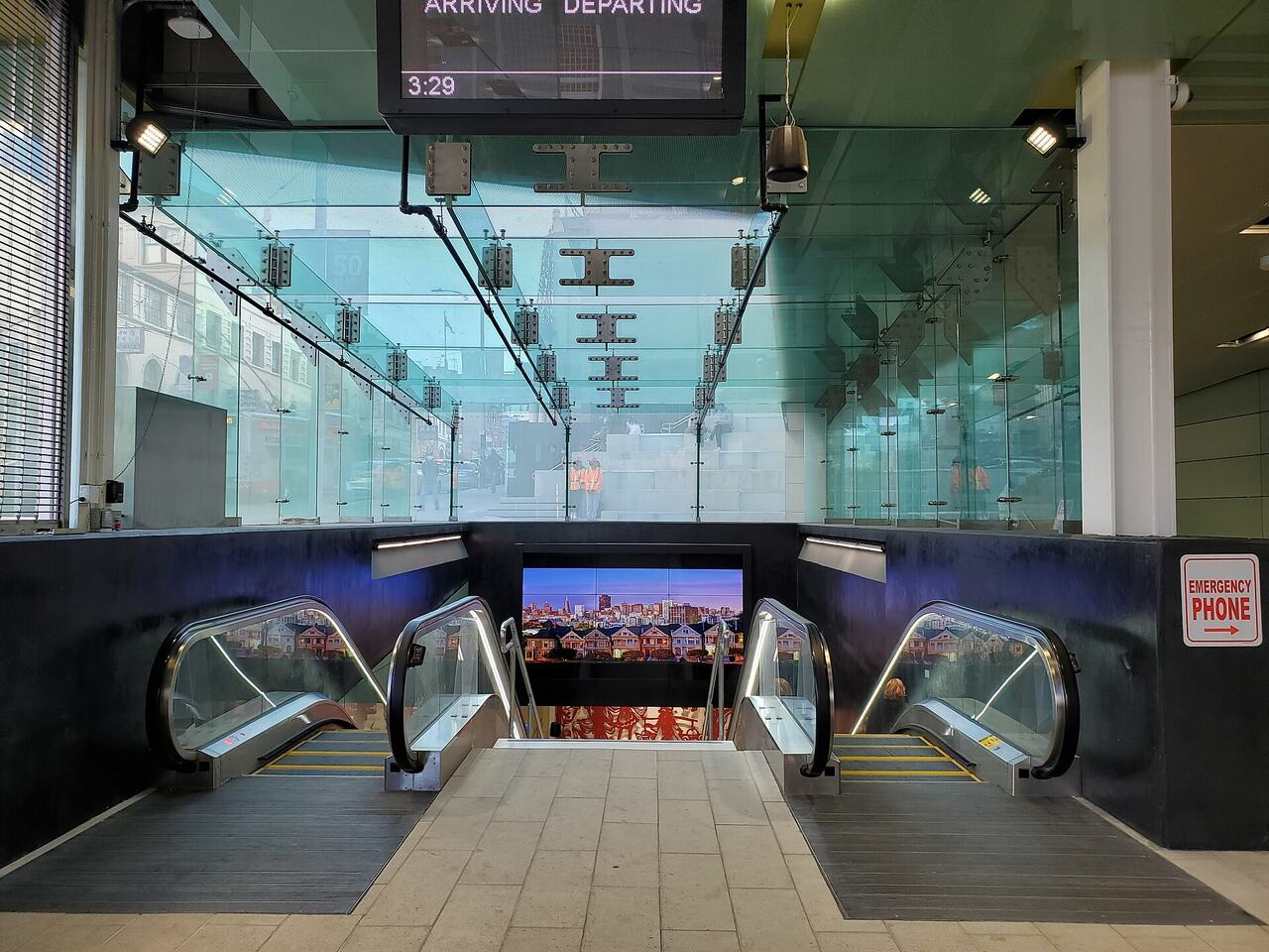 Metro subway station escalator passengers